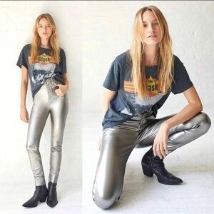 Free People WE THE FREE Phoenix Coated High Rise Skinny Silver Jeans Women's 26